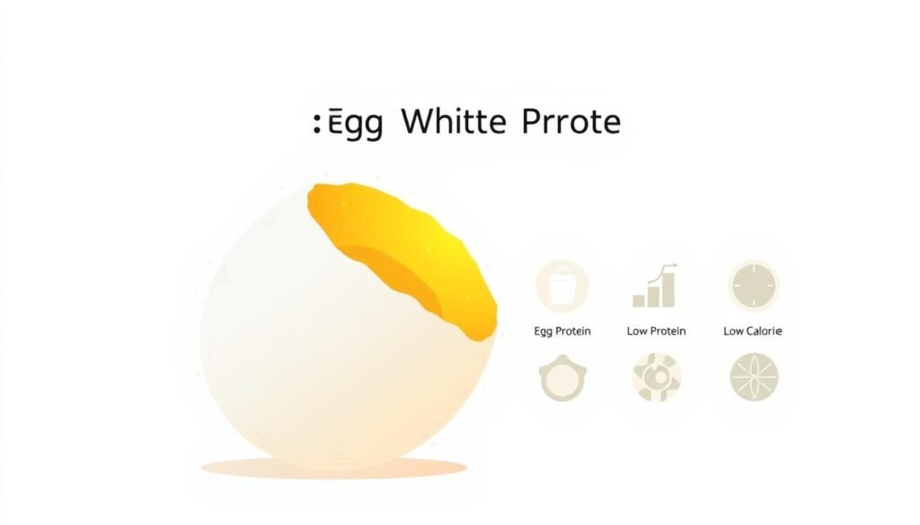 A crisp, clean-lined illustration showcasing the key benefits of egg white protein. In the foreground, a vibrant, textured egg white segment takes center stage, glowing with a soft, natural light. In the middle ground, an elegant icon array highlights the protein content, low calorie count, and nutritional value of egg whites. The background features a minimalist, neutral backdrop, allowing the primary elements to shine. The overall composition conveys a sense of simplicity, health, and informative clarity, complementing the article's subject and section title.