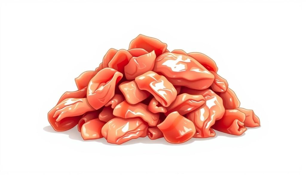 A detailed, close-up illustration of a pile of juicy, high-protein chicken rib meat, showcasing its nutritional benefits. The meat should have a glistening, succulent appearance, with clearly defined muscle fibers and a vibrant, appetizing color. Set against a clean, minimalist background that emphasizes the rib meat's centrality. Bright, natural lighting should highlight the meat's texture and accentuate its visual appeal. Capture the rib meat's density and richness, conveying its high protein content and potential health benefits for the viewer. Maintain a crisp, refined aesthetic that aligns with the informative nature of the article section.