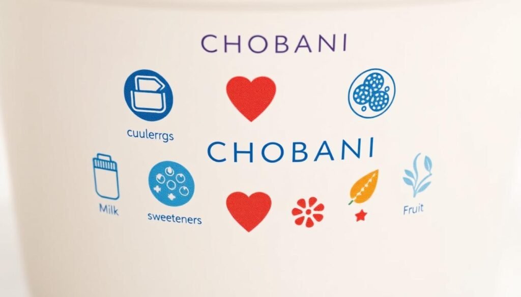 A detailed illustration of Chobani yogurt's key ingredients, captured in a clean, minimalist style. The foreground features simple icons representing the primary components - milk, live active cultures, fruit, and sweeteners. The middle ground showcases these elements arranged in an organized, visually appealing layout, emphasizing their proportions and relationships. The background maintains a soft, neutral palette, allowing the ingredients to take center stage. Rendered with a crisp, high-resolution lens and balanced natural lighting to convey a sense of clarity and focus, highlighting the healthful, transparent nature of Chobani's formulation.