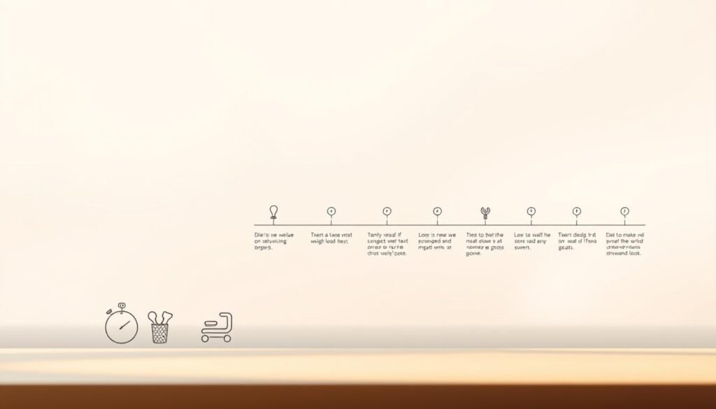 A detailed illustration showcasing the key weight loss factors and their corresponding timelines. In the foreground, a set of minimalist icons representing essential elements like diet, exercise, and lifestyle changes. In the middle ground, a timeline with distinct milestones, charting the gradual progress of weight loss. The background features a soft, abstract gradient, creating a calming, contemplative atmosphere. The overall composition should convey a sense of understanding and guidance, helping the viewer navigate the weight loss journey with clarity and confidence. Lighting should be soft and diffused, with a warm, natural color palette to evoke a sense of wellness and transformation.
