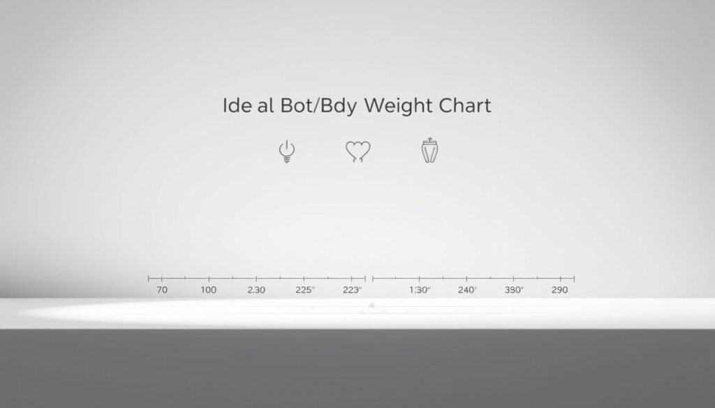 A detailed, minimalist illustration of an "Ideal Body Weight Chart" showcasing a clean, data-driven visualization. The foreground features a crisp, monochromatic chart displaying a range of height and weight values. The middle ground includes simple, abstract icons representing the key concepts of height and weight. The background maintains a soft, neutral palette to allow the informational elements to take center stage. The overall aesthetic is clinical yet elegant, conveying the seriousness and importance of understanding one's ideal body weight. Lighting is soft and diffused, creating a sense of balance and clarity. The composition is well-structured, drawing the viewer's eye towards the core data visualization.
