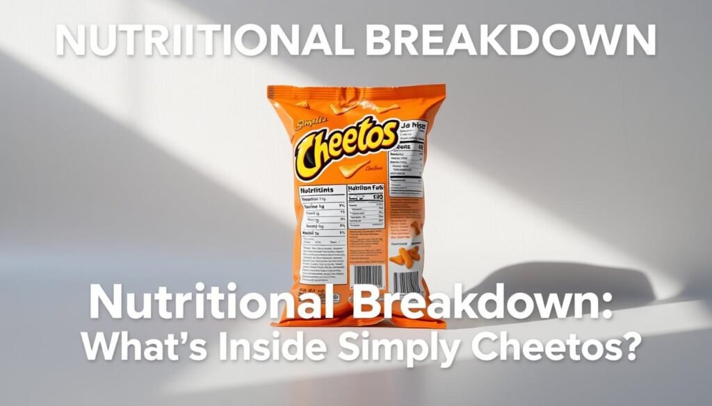 A highly detailed, photo-realistic image of a transparent package of &amp;amp;quot;Simply Cheetos&amp;amp;quot; snack food, showcasing the nutritional facts and ingredient list in a clean, crisp layout. The package is positioned in the center of the frame, slightly angled to reveal the front and side panels. Soft, natural lighting from the left illuminates the package, creating subtle shadows and highlights that accentuate the texture and materials. The background is a simple, clean white or light-colored surface, allowing the package to be the focal point. The image conveys a sense of clarity and informational focus, aligned with the section title &amp;amp;quot;Nutritional Breakdown: What's Inside Simply Cheetos?&amp;amp;quot;.