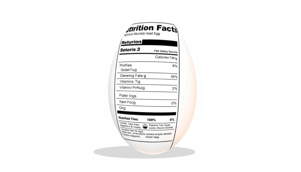 A highly detailed, scientifically accurate illustration of a nutrition facts label for eggs, presented against a clean, minimalist background. The label should be crisp and legible, highlighting key nutritional information such as calories, protein, fat, carbohydrates, vitamins, and minerals. The layout should be visually appealing and easy to interpret, with clean lines, muted colors, and a sense of balance and symmetry. The overall mood should be informative and educational, conveying the importance of understanding the nutritional profile of this versatile ingredient.