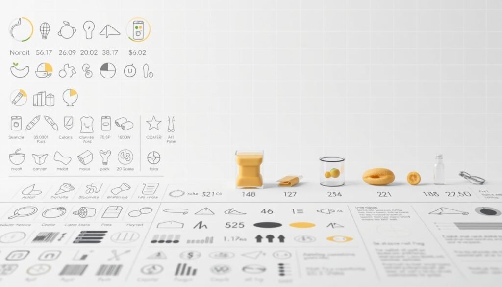 A meticulously rendered visual analysis of snack ingredients, showcasing an array of nutritional icons, data visualizations, and minimalist product illustrations. The foreground features a grid-like arrangement of icons representing key nutrients, calories, and other pertinent snack data. The middle ground displays a lineup of simplified product illustrations, allowing the viewer to compare and contrast their nutritional profiles. The background maintains a clean, neutral tone, with subtle grid lines and texture to accentuate the analytical nature of the composition. Soft, diffused lighting creates an atmosphere of clinical precision, inviting the viewer to closely examine the snack's nutritional makeup.