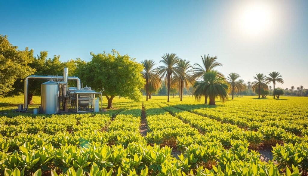 A vast, sun-drenched field of almond trees, their lush green leaves casting gentle shadows. In the foreground, a modern, stainless steel processing plant, its sleek design a testament to the technological advancements in plant-based milk production. Intricate machinery gently extracts the precious almond milk, its creamy white hue reflecting the purity of the final product. In the middle ground, a similar scene unfolds, this time with towering coconut palms swaying in the breeze, their fruits carefully harvested and processed into a nutritious, tropical-inspired milk. The background fades into a serene, azure sky, the sun's rays illuminating the entire scene with a warm, inviting glow, symbolizing the natural, sustainable essence of this alternative milk revolution.